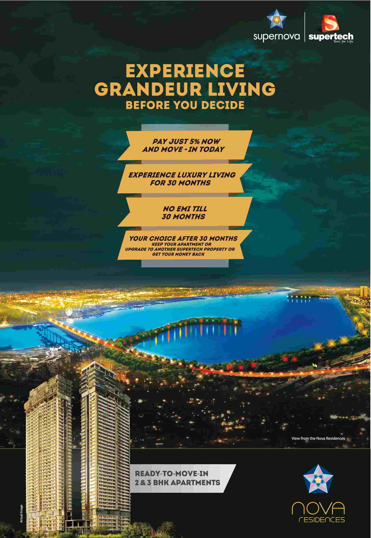 Pay just 5% now and move-in today at Supertech Supernova in Noida